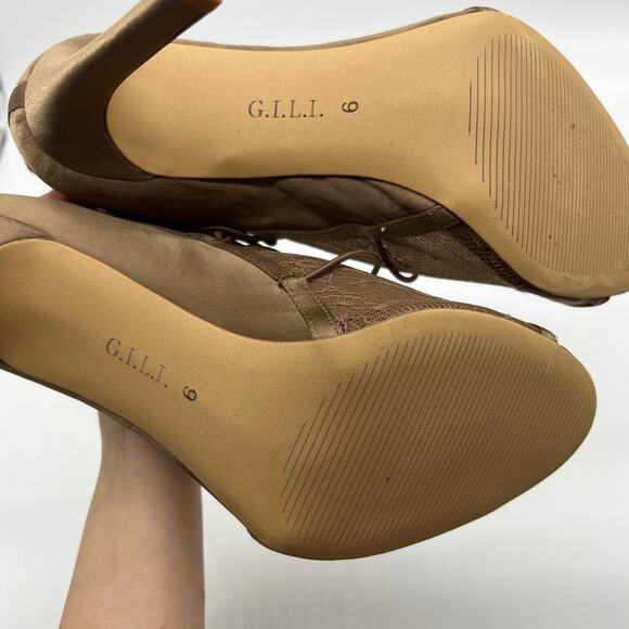 G.I.L.I. Peep Toe Heel Size 9 M Elastic Front Booties Kaarina Nude - Picture 8 of 12